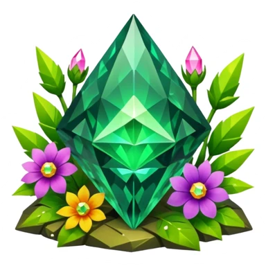 green crystals diamond with runes in forest and flowers sticker