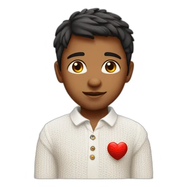 indian boy in a white knitted shirt with a collar with love heart eyes sticker