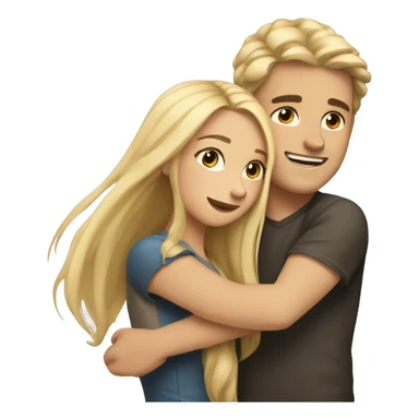 A girl with blonde long hair hugs a dark-haired guy sticker