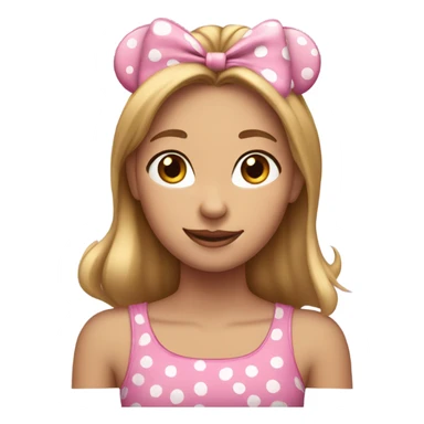 Light brown haired white girl wearing Minnie Mouse ears sticker