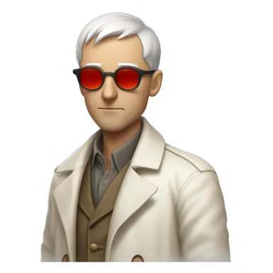 <excerpt>
A white man with real short hair, short mutton shops donning small red tinted sun glasses in a dirty white trench coat, is an alchemist.
</excerpt> sticker