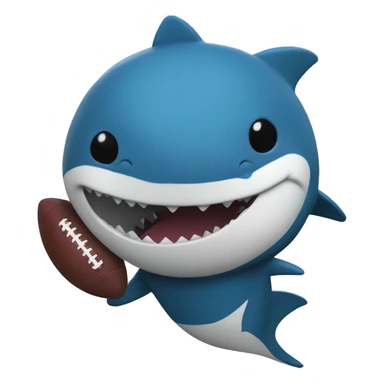 The symbol of the football team in a blue shark costume holds a ball sticker