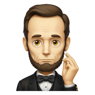 yellow emoji face of Abraham Lincoln, hand on chin in thinking pose, serious yet comical expression sticker