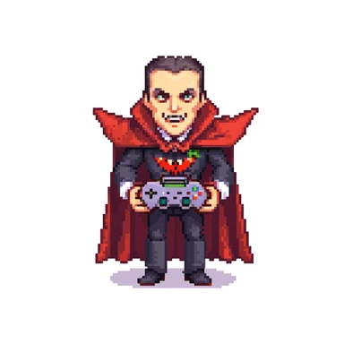 Count Dracula vampire with fangs and cape holding a gaming controller sticker