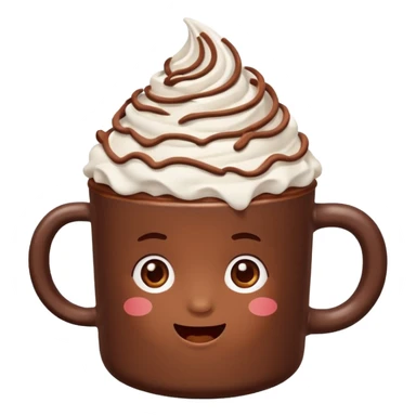 “hot chocolate emoji, whipped cream on top, chocolate shavings, cute, minimal, white background” sticker