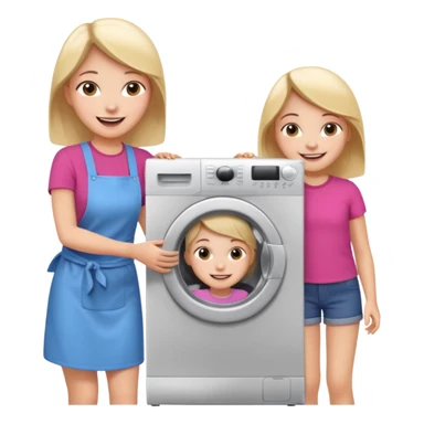 Mother and little daughter opening a washing machine door sticker