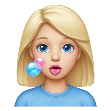 white women blonde hair blue eyes bubble gum bubble in her mouth  sticker