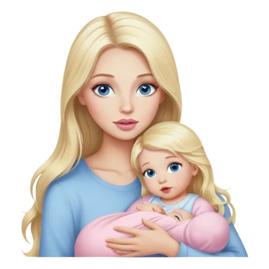 Blonde baddie with long hair Pretty makeup long lashes blue  eyes ,   light pink lips feeding baby sticker