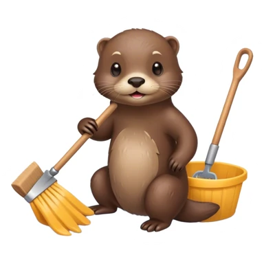 A cute otter doing chores sticker