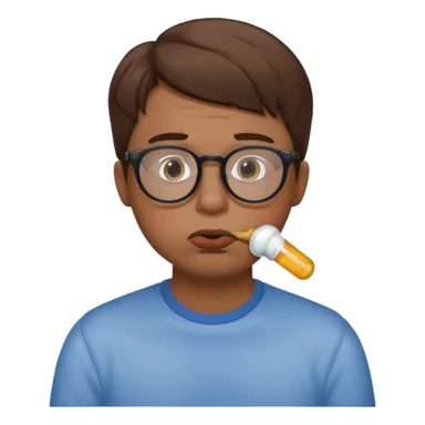 Fat sad guy with brown hair and glasses sucking on binky sticker