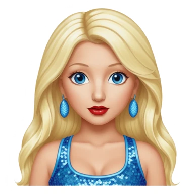 Christina Aguilera with blue eyes, long blonde hair, light blue sequin crop top, red sequin pants sticker