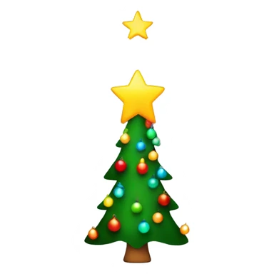 Christmas tree with yellow star topper, rainbow lights and red and green ornaments sticker