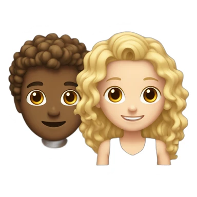 Couple, brown skin guy curly hair with a white girl blonde with teeth braces sticker