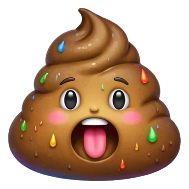A turd emoji puking up a rainbow, variation with a happy expression on the turd sticker