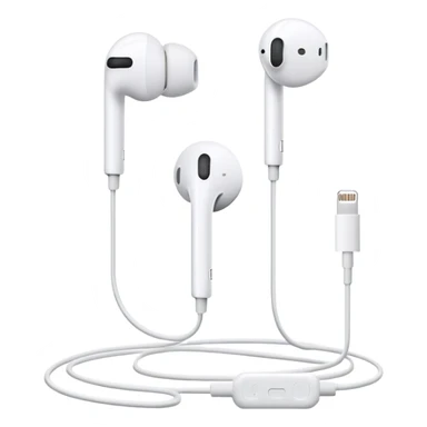 Minimalist white Apple EarPods with cord coiled in a perfect circle, clean simple design, no case, just the white headphones and wire arranged in a neat circle, iOS style sticker