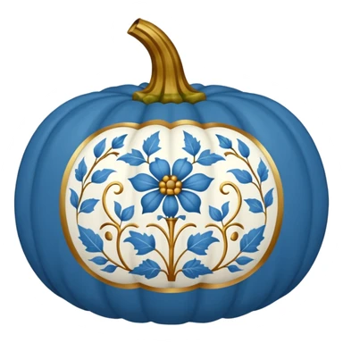 Blue and white floral toile pumpkin with gold stem  sticker