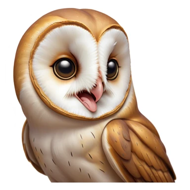 Cinematic Cute Yawning Barn Owl Portrait Emoji, Head tilted slightly with a dramatic, wide-open yawn, showcasing a soft, mottled plumage with subtle brown accents and gently drooping feathers, round amber eyes barely open in drowsy contentment, Simplified yet irresistibly adorable features, highly detailed, glowing with a soft, cozy glow, high shine, relaxed yet expressive, stylized with a touch of nocturnal whimsy, bright and endearing, soft glowing outline, capturing the essence of a sleepy yet affectionate owl, so drowsy it feels like it could glide out of the screen and curl up for a nap! sticker