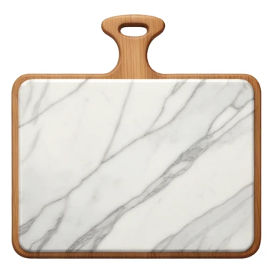 white marmor cuttingboard with a wooden grip all along the top side sticker
