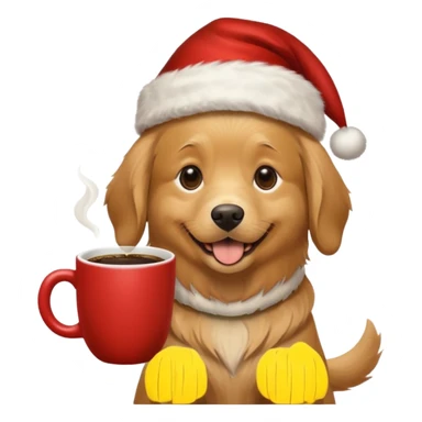 Un perro con un sombrero de Navidad que tenga una taza de café en la mano sticker