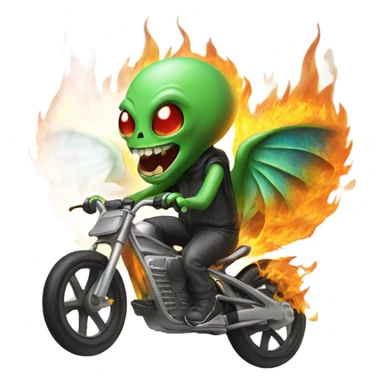 Alien with wings on a bike that’s on fire  sticker