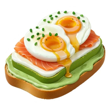 avocado toast with salmon and pachot eggs, under green cream  sticker
