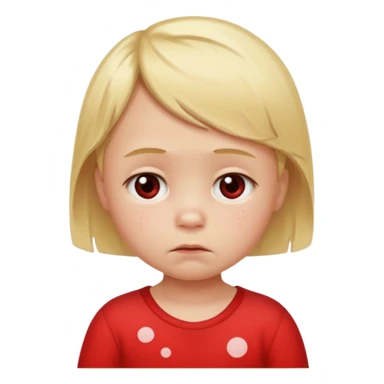 bebe com bolinhas vermelhas pequenas pelo corpo de tamanhos variados e loiro com cara de triste sticker