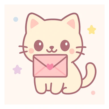 cute illustration of a cat holding a letter in its mouth sticker