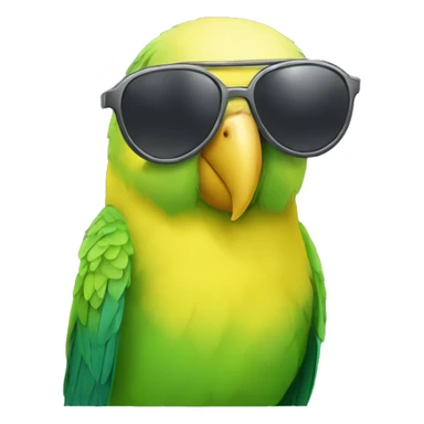 A yellow parakeet bird with sunglasses sticker