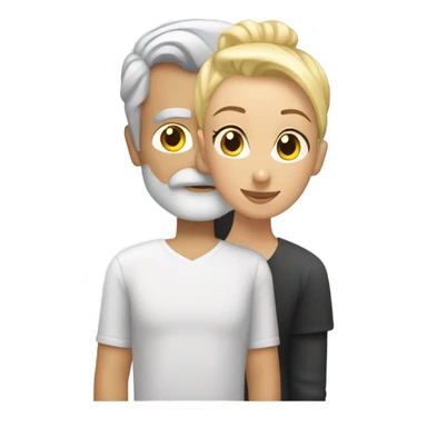 Handsome greying man with a manbun kissing blond athletic woman with pixie cut sticker