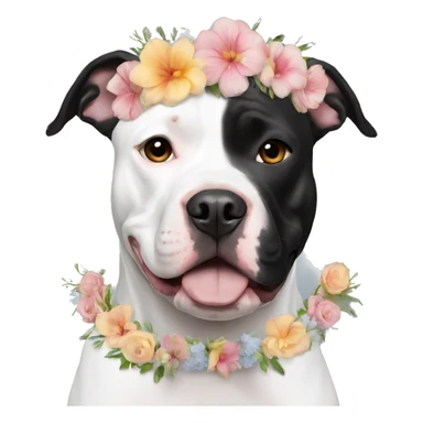 Black and white Pitbull with floral crown sticker