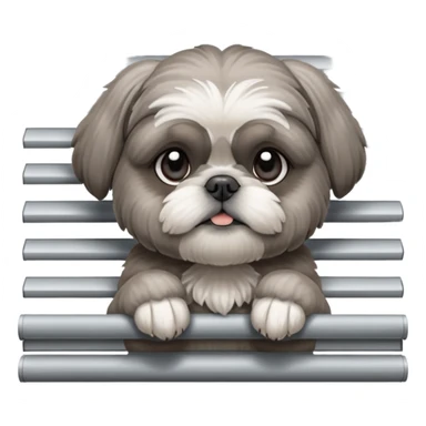 cute all grey shih tzu peeking through window blinds with one paw holding down the shade behind the shade sticker