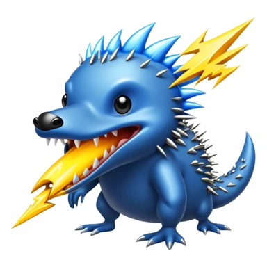 a fantastical dangerous and spooky electric platypus merged with a hedgehog with sharp teeth, metal electric spikes, and strong fangs, electricity and lightning coming, menacing look, yellow and blue lightning bolts sticker