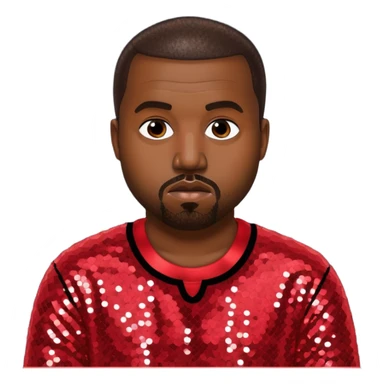Kanye West with dark brown hair, red sequin outfit sticker