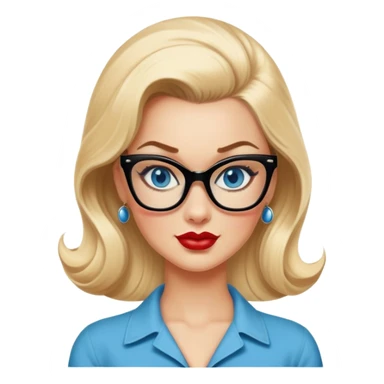 Photo Realistic 50's pin up pose ,  blonde, black glasses and blue eyes full figure sticker