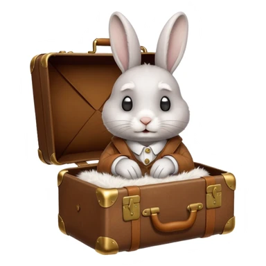 A curious rabbit nudging a tiny suitcase with its nose sticker