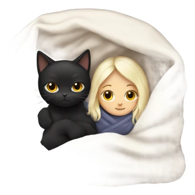 Black cat with White girl cosy under a blanket sticker