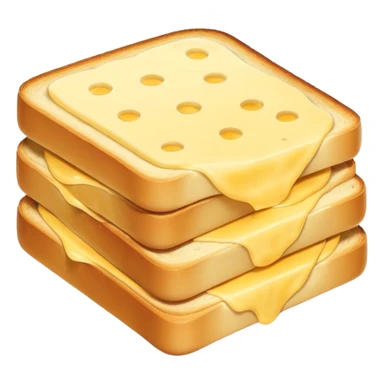 croque-monsieur cheese slices, thin, square, pale yellow, smooth glossy, rounded corners, supple, melt-friendly, slight layering or curl, no packaging, bread, plate, or faces, clean 3D, soft shadows, transparent background, emoji scale sticker