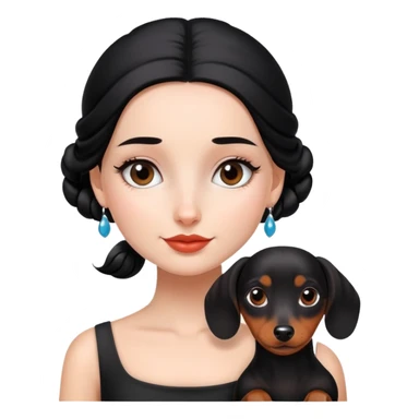 A beautiful girl with a black bun and a dachshund.
 sticker