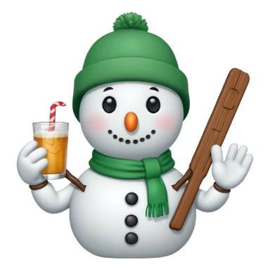 snowman wearing green cap with chaco bar sticker
