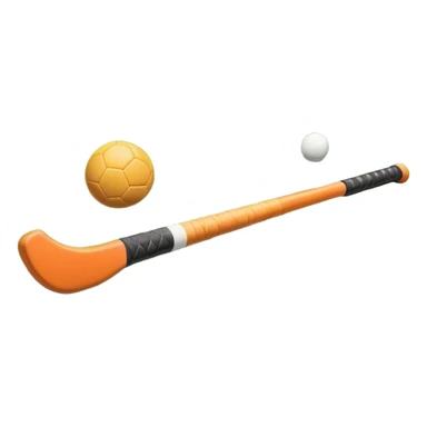 A field hockey stick and ball positioned on a vibrant green grass field, with the goalposts and clear field markings in the background. The scene highlights the lush, well-maintained turf, emphasizing the speed and precision of the sport in an energizing outdoor setting. sticker