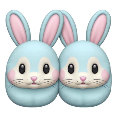 illustration of bunny slippers, claymation style, pastel colors, cute faces, cushion style sticker