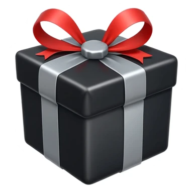 black wrapped present with metallic silver ribbon, apple emoji style, no text sticker