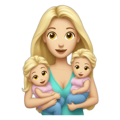 long hair blonde mother with 2 female babies sticker