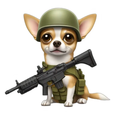 chihuahua with military helmet and a rifle on his hands sticker