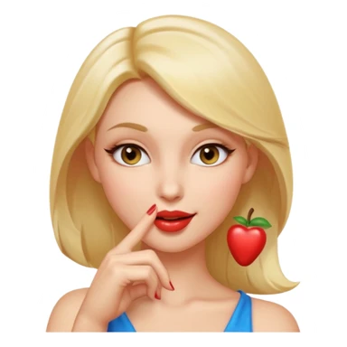 Apple style emoji, seductive sexy expression, gently biting finger, half-lidded eyes, subtle smirk, flirty and teasing mood, glossy smooth skin, vibrant colors, soft 3D lighting, iOS emoji aesthetic, cute but sensual, clean white background, high detail, polished emoji design sticker