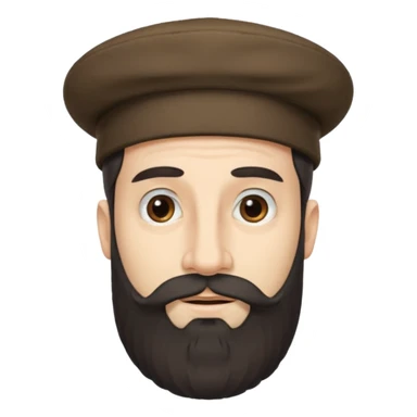 A man with payos hairstyle and a jewish hat with a very large nose and a beard sticker