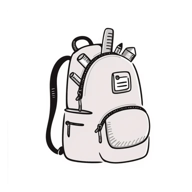 a backpack with pockets, zippers, and straps, containing school supplies like notebooks, pencils, and rulers peeking out, in pastel colors dd9fb0, ffc6d3, a3bfc9, c4bee2, f1b091, detailed hand-drawn doodle style sticker