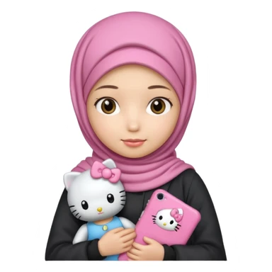 Teen girl wearing hijab and freshness with Hello Kitty doll sticker