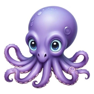 Cinematic Cute Baby Octopus Portrait Emoji, Head tilted slightly in a curious and endearing way, featuring a smooth, rounded light blue-purple body with enormous, sparkling eyes filled with warmth and innocence, delicate tentacles curling playfully, Simplified yet irresistibly adorable features, highly detailed, glowing with a soft, dreamy marine glow, high shine, affectionate and gentle, stylized with a touch of whimsical deep-sea charm, soft glowing outline, capturing the essence of a tiny, inquisitive octopus that looks ready to gently drift into your heart! sticker