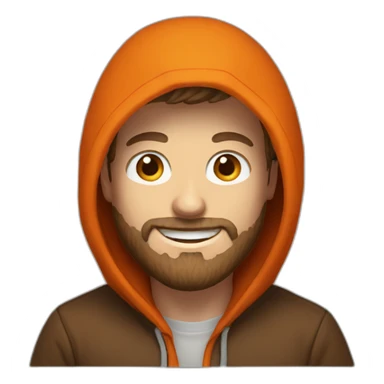 white dude smiling with a brown beard and short brown hair with an orange hooded hoodie with the hoodie letters "Posh" sticker